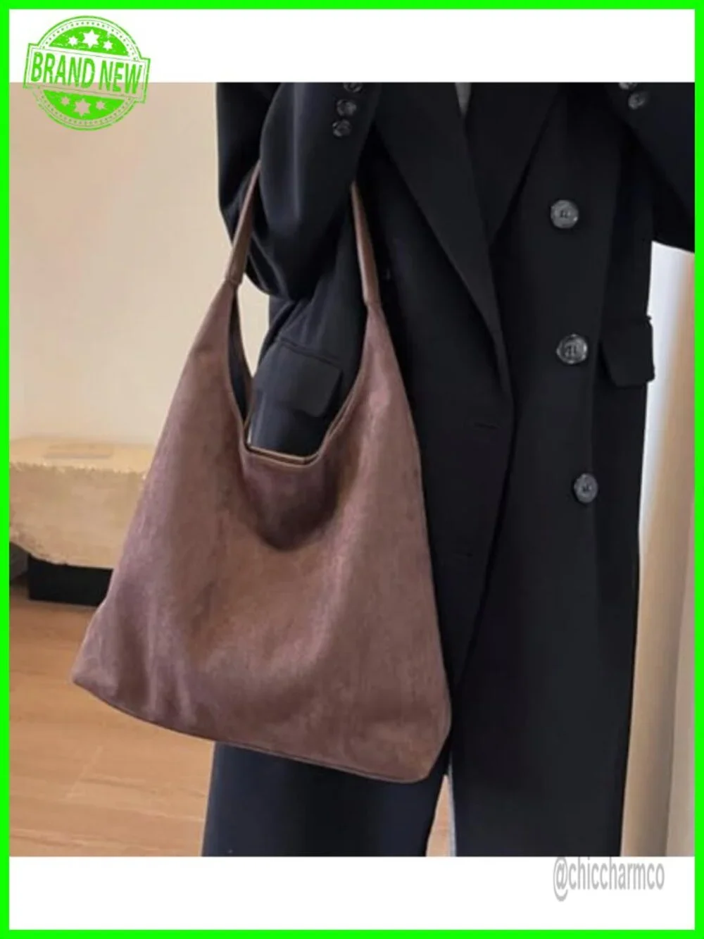 Faux Suede Leather Hobo Bag Set Large Tote Shoulder Bag Set 2pcs